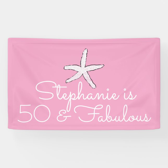 Banderoles 50 Et Fabuleux Anniversaire Starfish Plage Rose Bl (Horizontal)