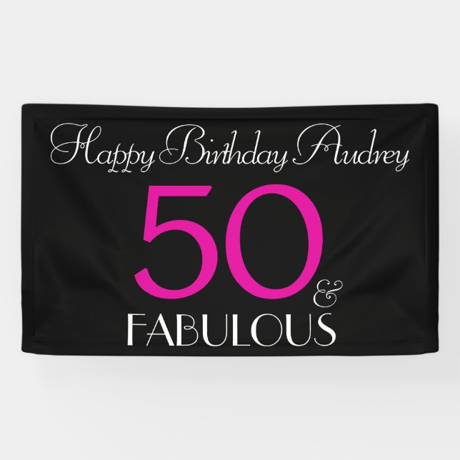 Banderoles 50 et fabuleux Black Pink Custom Anniversaire (Horizontal)