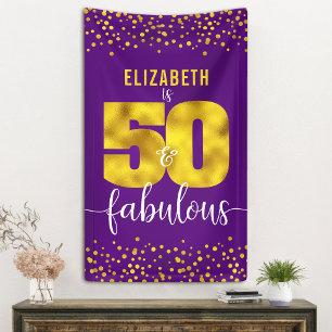 Banderoles 50 et fabuleux dots de feuille d'or violet d'anniv