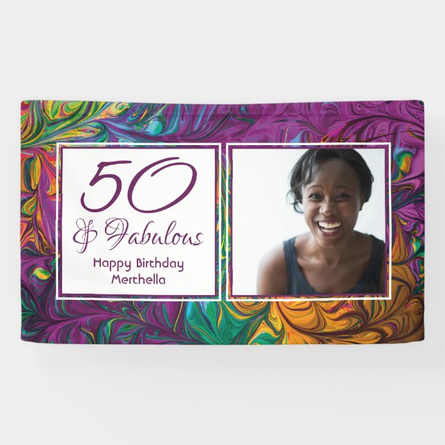 Banderoles 50 et fabuleux photo Abstraite PURPLE Anniversaire (Horizontal)