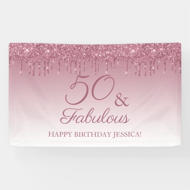 Banderoles 50 et fabuleux Rose Gold rose Parties scintillant  (Horizontal)