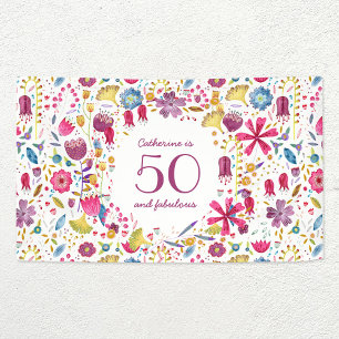 Banderoles 50 et Fabulous Aquarelle Nom floral Anniversaire