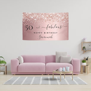 Banderoles 50 Fabuleux anniversaire rose rose pâle
