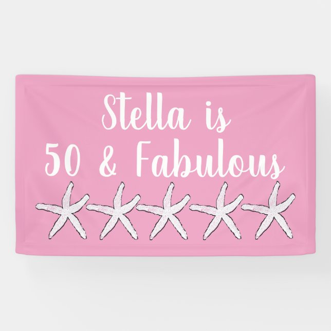 Banderoles 50 & Fabuleux Anniversaire Starfish Motif rose bla (Horizontal)