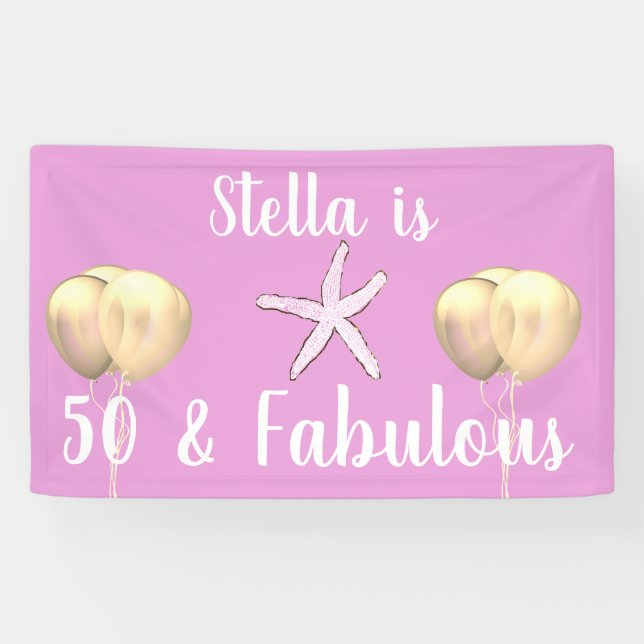 Banderoles 50 & Fabuleux Anniversaire Starfish Pink Gold Ball (Horizontal)