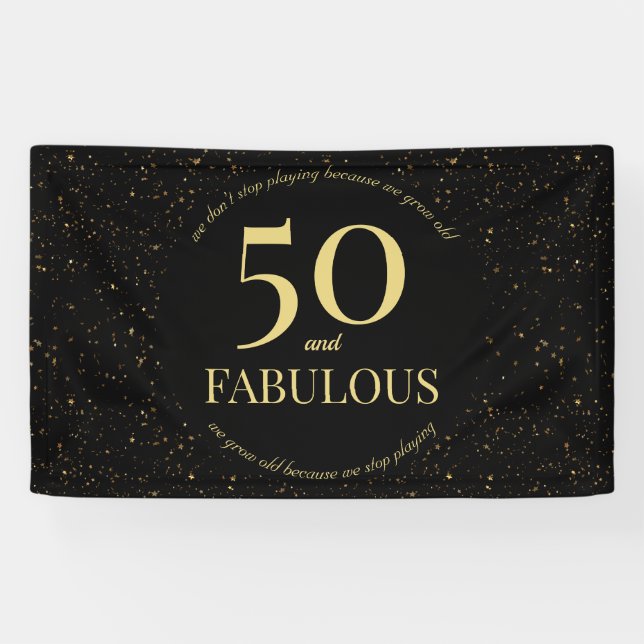 Banderoles 50 Fabuleux Noir Moderne Confetti Typographie (Horizontal)