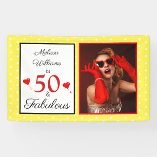 Banderoles 50 Fabuleux Nom Photo Rouge 50e Anniversaire Jaune