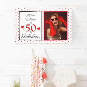 Banderoles 50 & Fabuleux Nom Photo Rouge 50e Anniversaire Poi