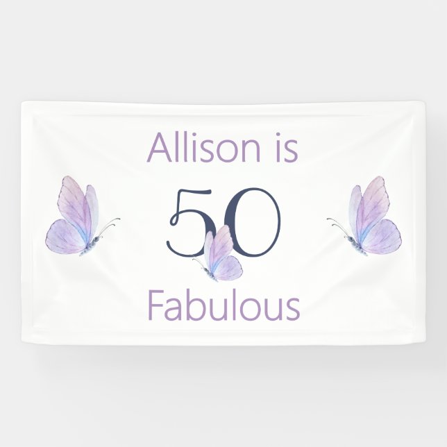 Banderoles 50 Fabuleux papillon simple 50e Anniversaire Nom (Horizontal)