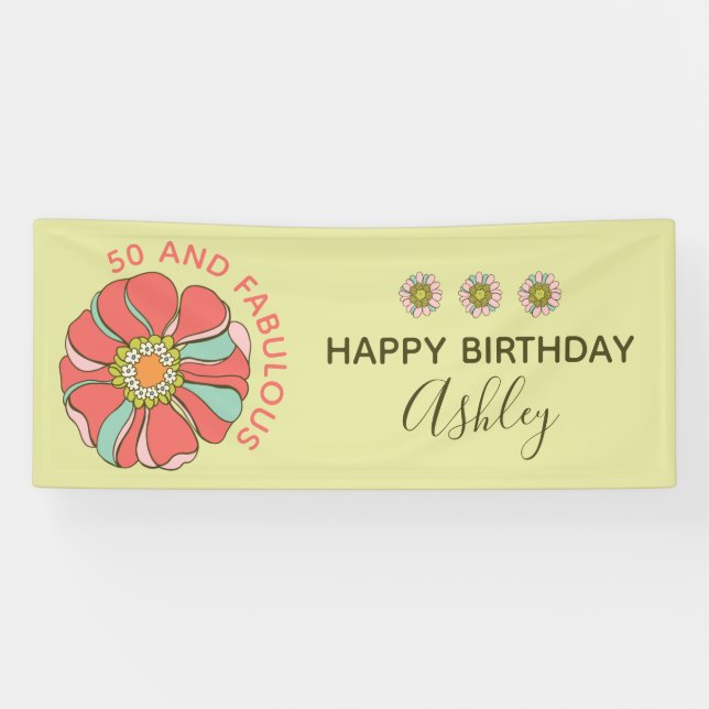 Banderoles 50 & Fabuleux Retro Floral Anniversaire (Horizontal)