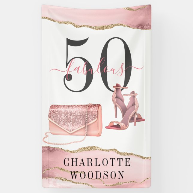 Banderoles 50 Fabuleux Rose Gold Parties scintillant Agate Da (Vertical)