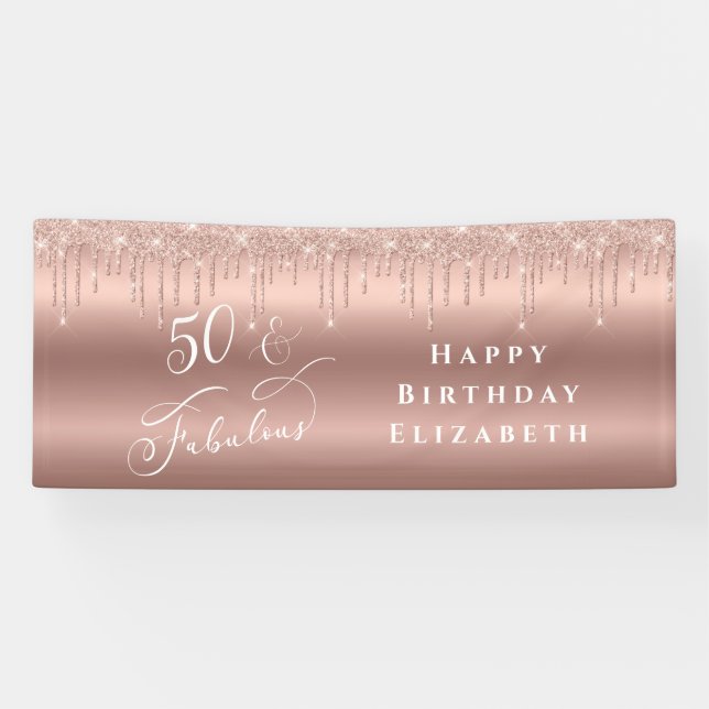 Banderoles 50 Fabuleux Rose Gold Parties scintillant fête d'a (Horizontal)