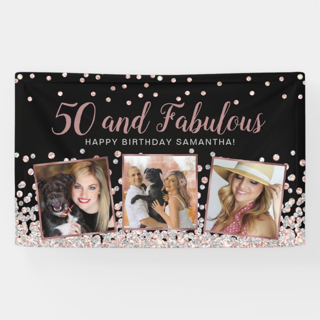Banderoles 50 Fabuleux Rose Gold Photo Collage 50e Anniversai (Horizontal)