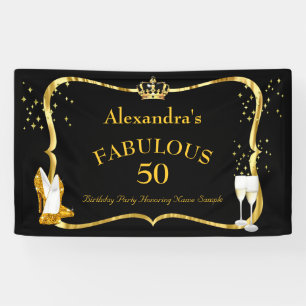 Banderoles 50 fabuleux talons noirs or champagne anniversaire
