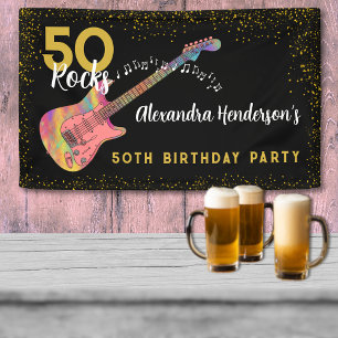 Banderoles 50 Rocks 50e Anniversaire Fête Rose Noir Or