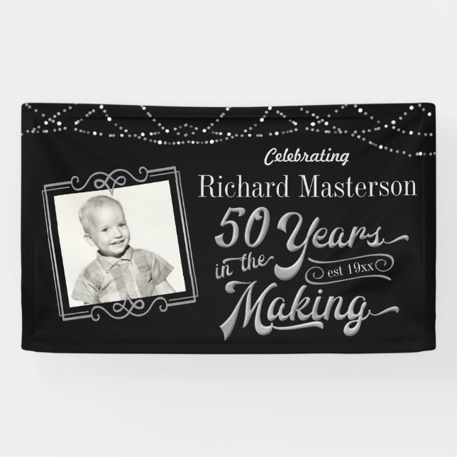 Banderoles 50e anniversaire 50 ans dans l'argent noir (Horizontal)