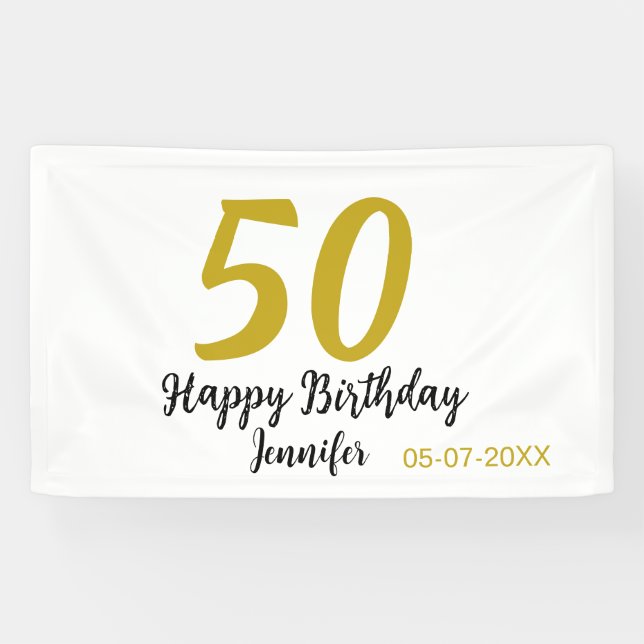 Banderoles 50e anniversaire ajouter nom date année noire modè (Horizontal)