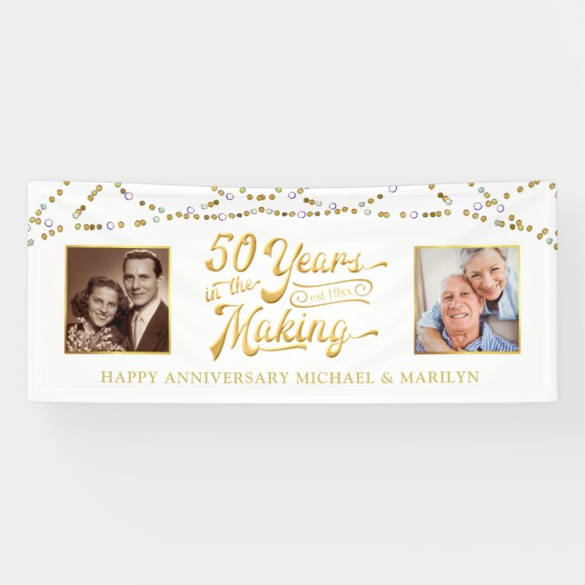 Banderoles 50e anniversaire Alors et maintenant Photos 50 ans (Horizontal)