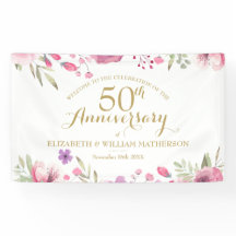 50e anniversaire Aquarelle Roses Bienvenue