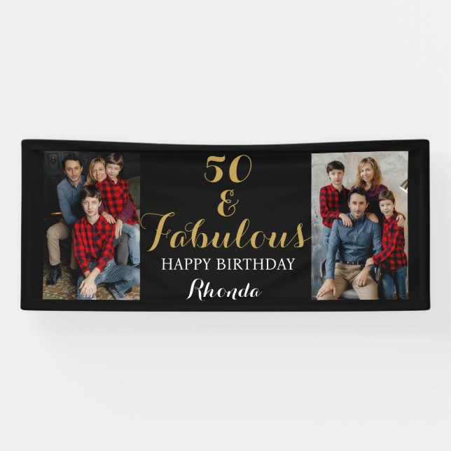 Banderoles 50e anniversaire Black & Gold Photo (Horizontal)