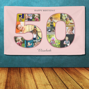 Banderoles 50e anniversaire de fête Photo Collage Dusty Blush