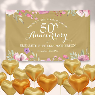 Banderoles 50e anniversaire de mariage aquarelle roses Bienve