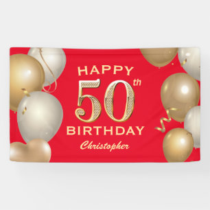 Banderoles 50e Anniversaire des Ballons Rouge et Or