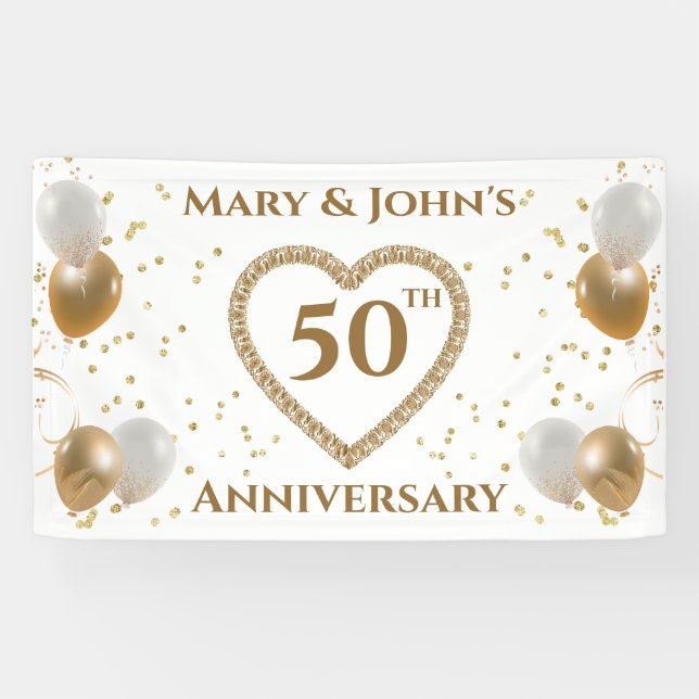 Banderoles 50e Anniversaire du Mariage d'or, avec des noms, (Horizontal)