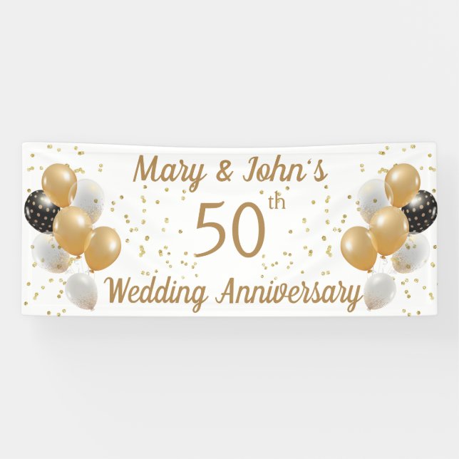 Banderoles 50e anniversaire du Mariage d'or, nom du couple (Horizontal)