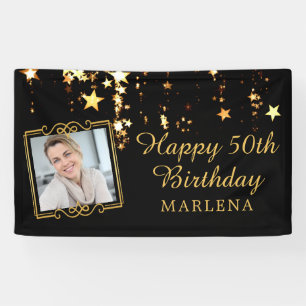 Banderoles 50e anniversaire Elegant Script Gold Stars Photo