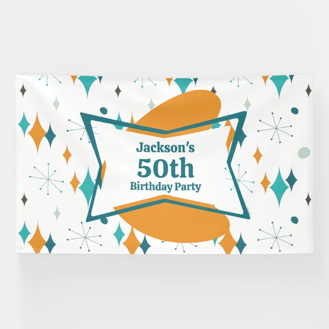 Banderoles 50e anniversaire fête Retro Mid Century N'importe  (Horizontal)