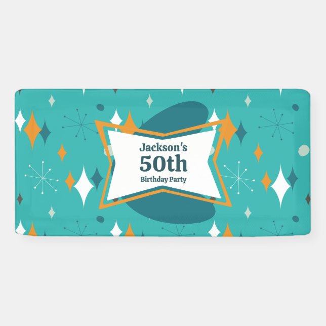 Banderoles 50e anniversaire fête Retro Mid Century N'importe  (Horizontal)