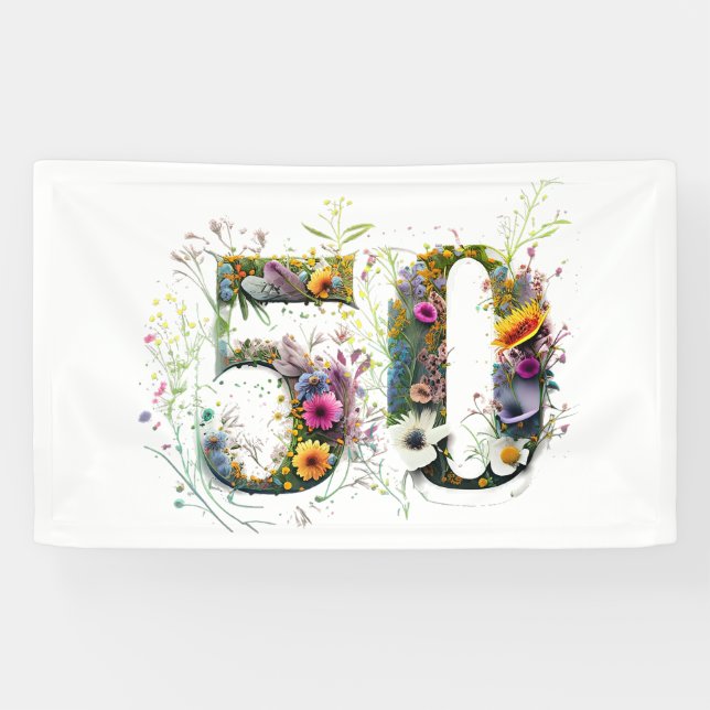 Banderoles 50e anniversaire Fleur sauvage décoratif Texte (Horizontal)