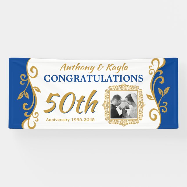 Banderoles 50e anniversaire Mariage Ajoutez votre photo Blue  (Horizontal)