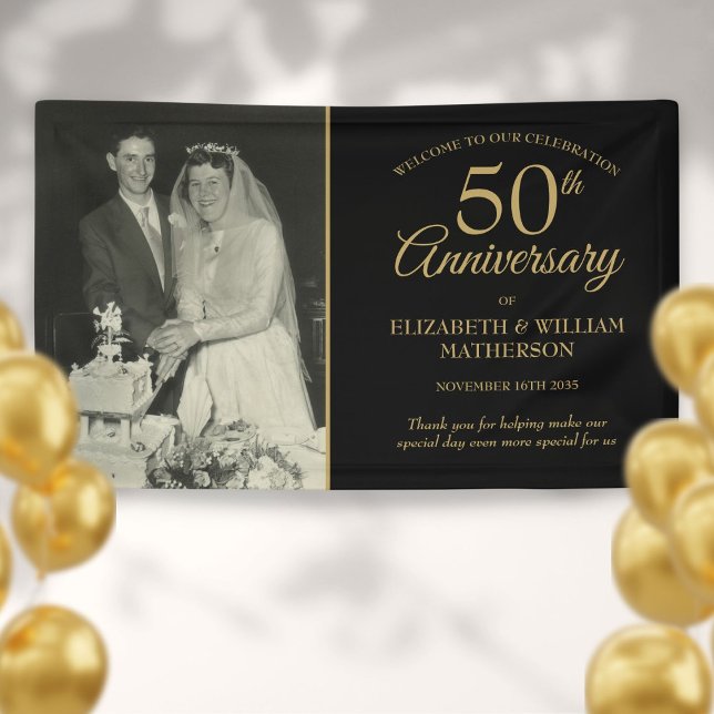 Banderoles 50e anniversaire Mariage photo Gold Black Welcome (Créateur téléchargé)