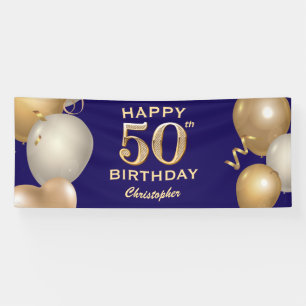 Banderoles 50e Anniversaire Marine Bleu et Ballons d'or