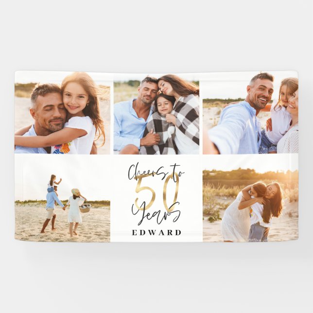 Banderoles 50e anniversaire moderne noir et or photo collage (Horizontal)