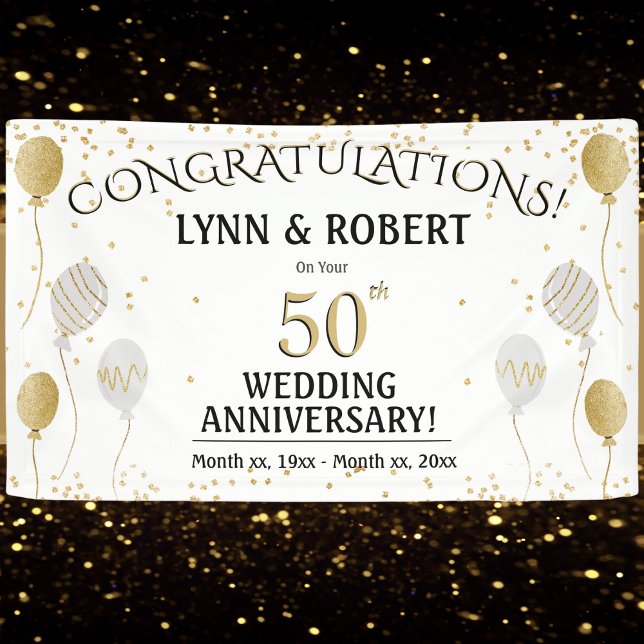 Banderoles 50e anniversaire Or et blanc (50th Wedding Anniversary, Gold and White Banner)