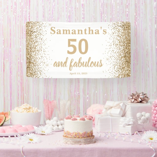 Banderoles 50e anniversaire Paillettes dorées  (Fête)