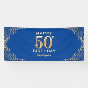 Banderoles 50e anniversaire Parties scintillant bleue et or c