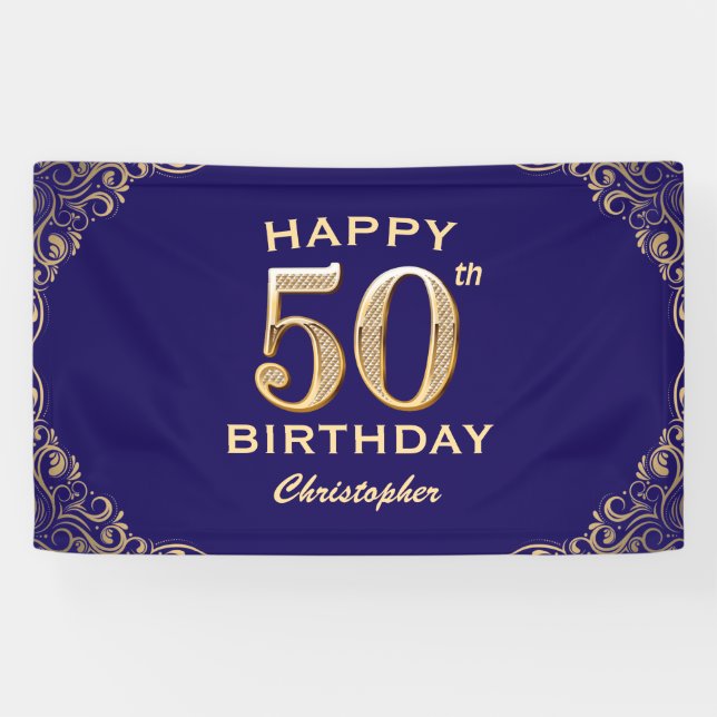 Banderoles 50e anniversaire Parties scintillant marine bleu e (Horizontal)