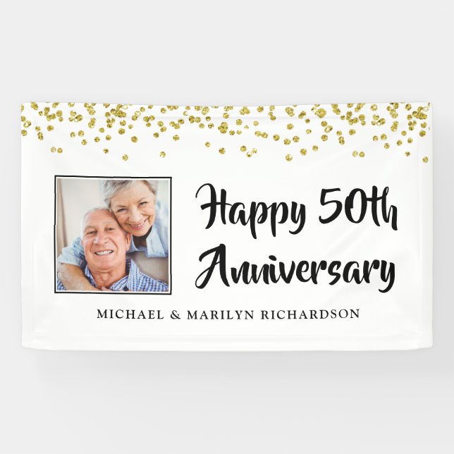 Banderoles 50e anniversaire Photo Gold Confetti (Horizontal)