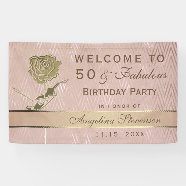 Banderoles 50e anniversaire Rose Parties scintillant or Flowe (Horizontal)