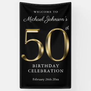 Banderoles 50e anniversaire Solid Gold Black Typographie élég