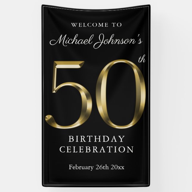 Banderoles 50e anniversaire Solid Gold Black Typographie élég (Vertical)