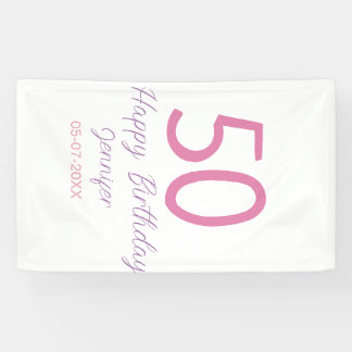 Banderoles 50th birthday add name date year pink template go