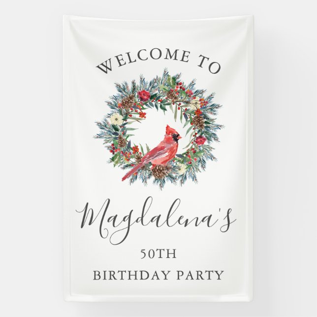 Banderoles 50th Birthday Banner Red Cardinal Custom Welcome (Verticale)