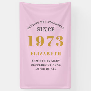 Banderoles 50th Birthday Born 1973 Ajouter Nom Rose Grey