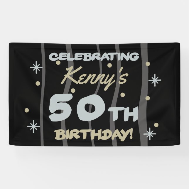 Banderoles 50th Birthday Party Ajouter votre nom (Horizontal)