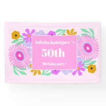 50th birthday pink modern cute floral chic Banner